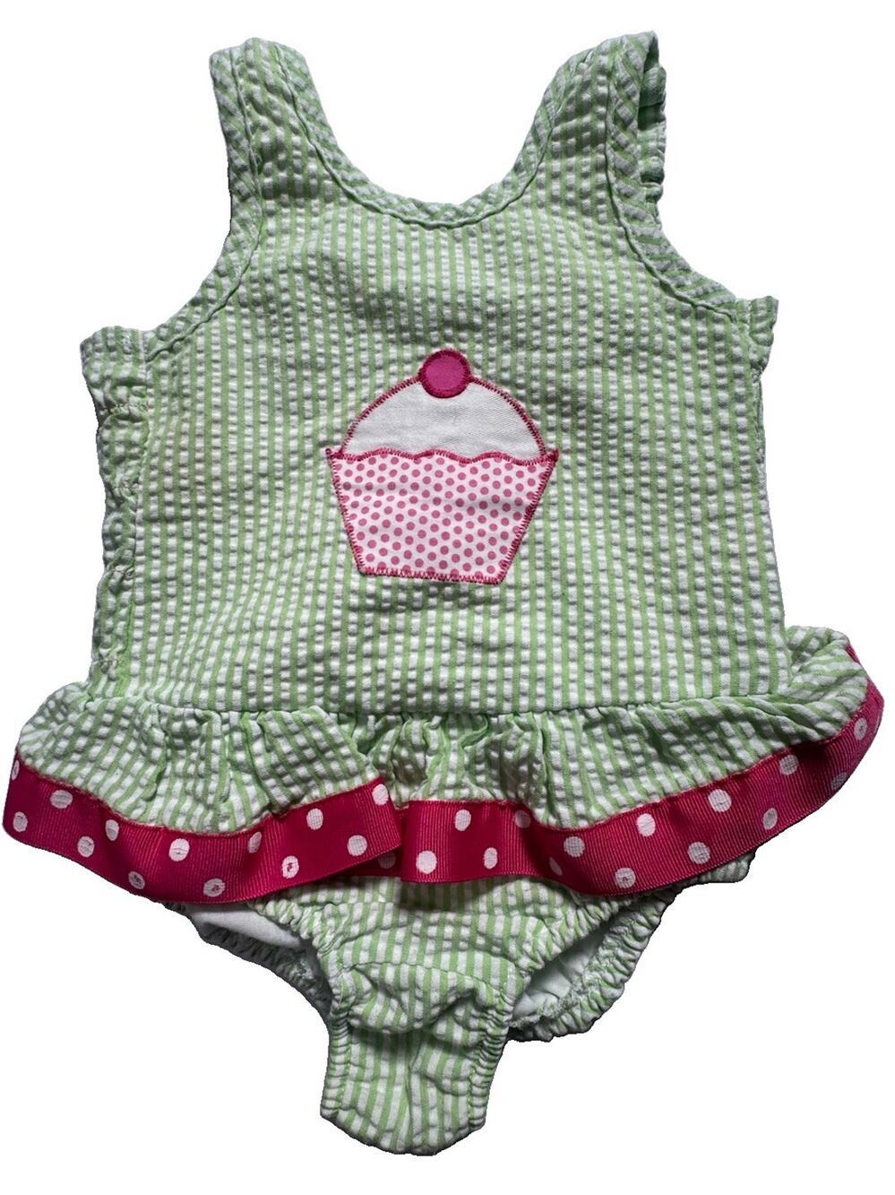 Southern Sunshine Kids Baby Girls 18M Cupcake Seersucker Swimsuit Ruffle USA